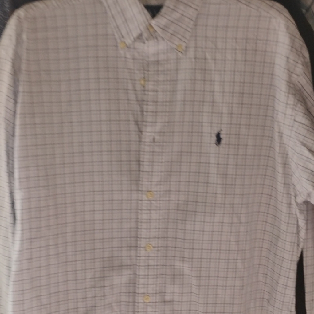 Ralph Lauren White Casual Button Down Shirt with Subtle Check Pattern